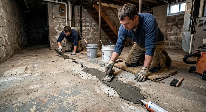 Cracked Basement Floor Repair in Guilford, CT